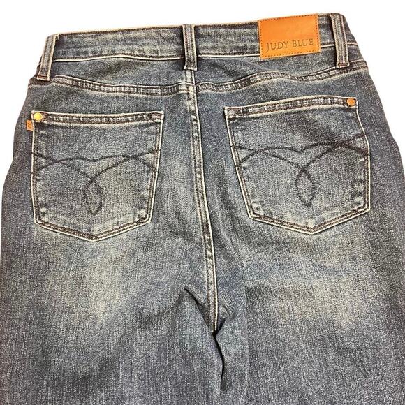 Judy Blue Boot Cut Denim Jeans Women’s Size 9 29 Stretch High Rise Raw Hem Dark - Picture 4 of 7